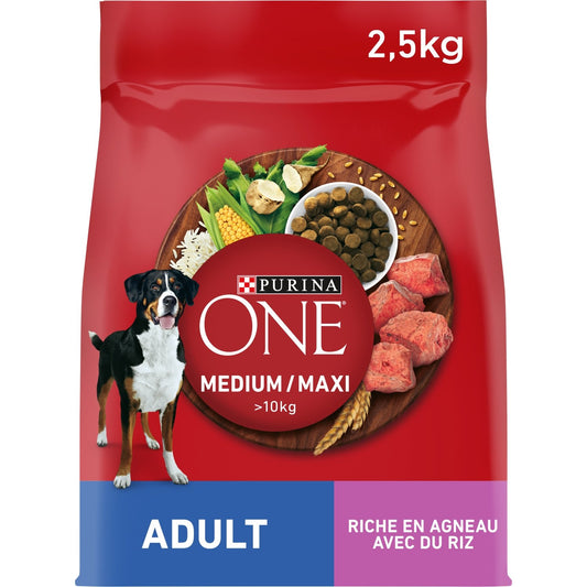 Croquettes pour Chien Adulte Medium Maxi +10kg Digestion Facile Agneau PURINA ONE Le sac de 2,5kg