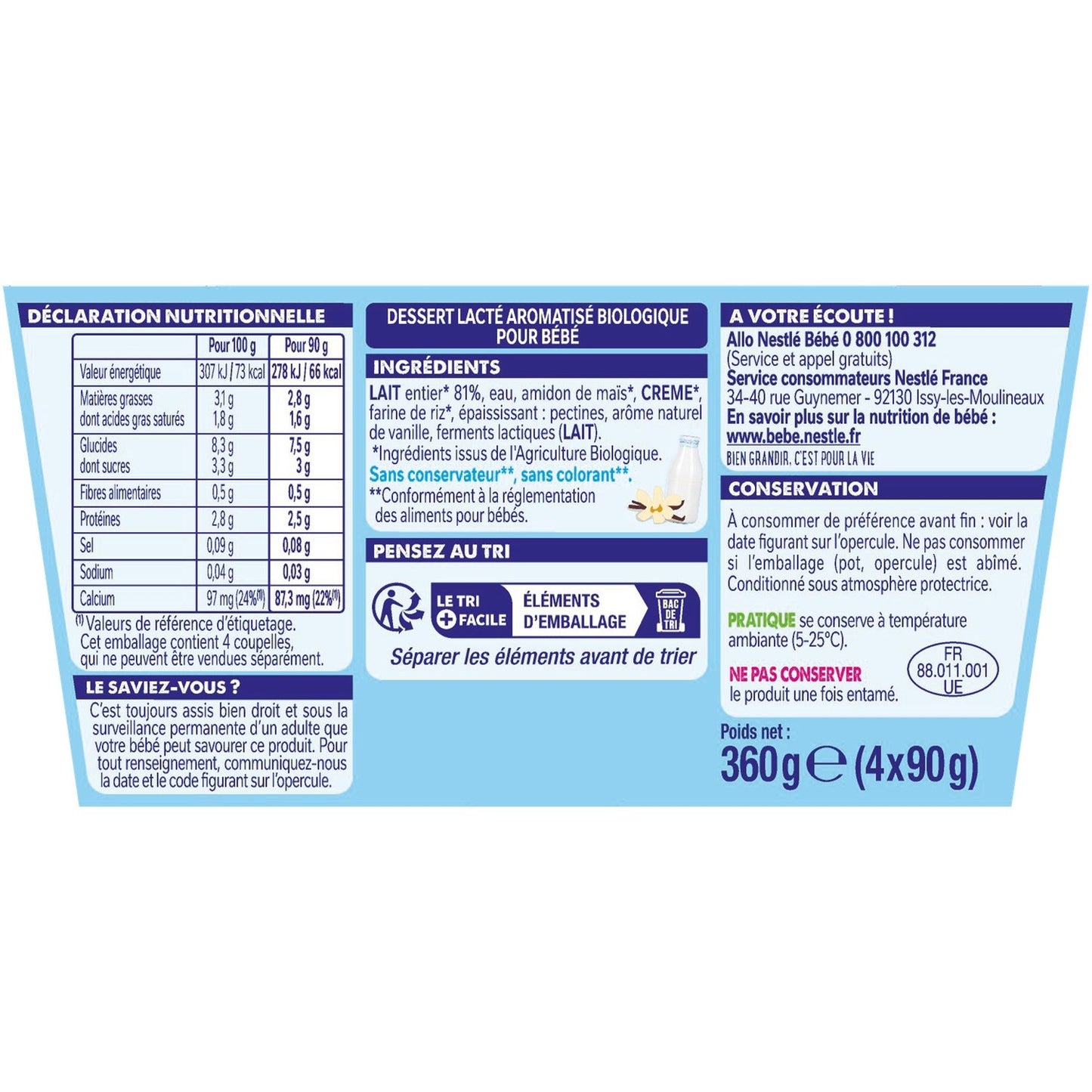 Organic Baby Dessert from 6 Months, Organic Vanilla NESTLE