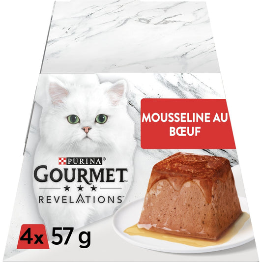 Pâtée pour Chat Adulte en Mousse Boeuf Nappée Sauce Revelations GOURMET Les 4 paquets de 57g
