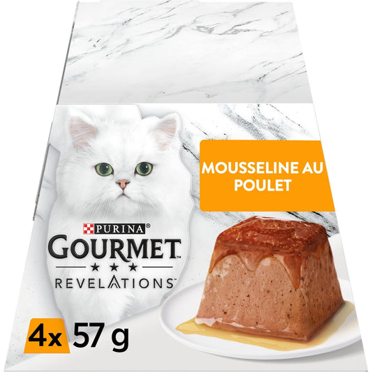 Pâtée pour Chat Adulte en Mousse Poulet Nappée Sauce Gourmet Revelations GOURMET Les 4 paquets de 57g