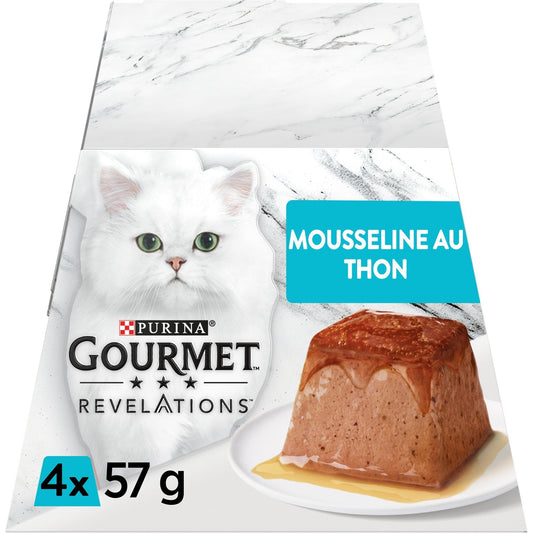 Pâtée pour Chat Adulte en Mousse Thon Nappée de Sauce Revelations GOURMET Les 4 paquets de 57g