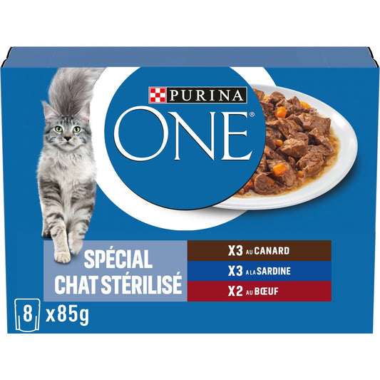 Pâtée pour Chat Stérilisé en Sauce Sardine Canard Boeuf Légumes One PURINA ONE Les 8 sachets de 85g