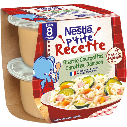 Plat Bébé Dés 8 Mois Risotto Courgettes Carottes Jambon P'tite Recette NESTLE 2 plats de 200g