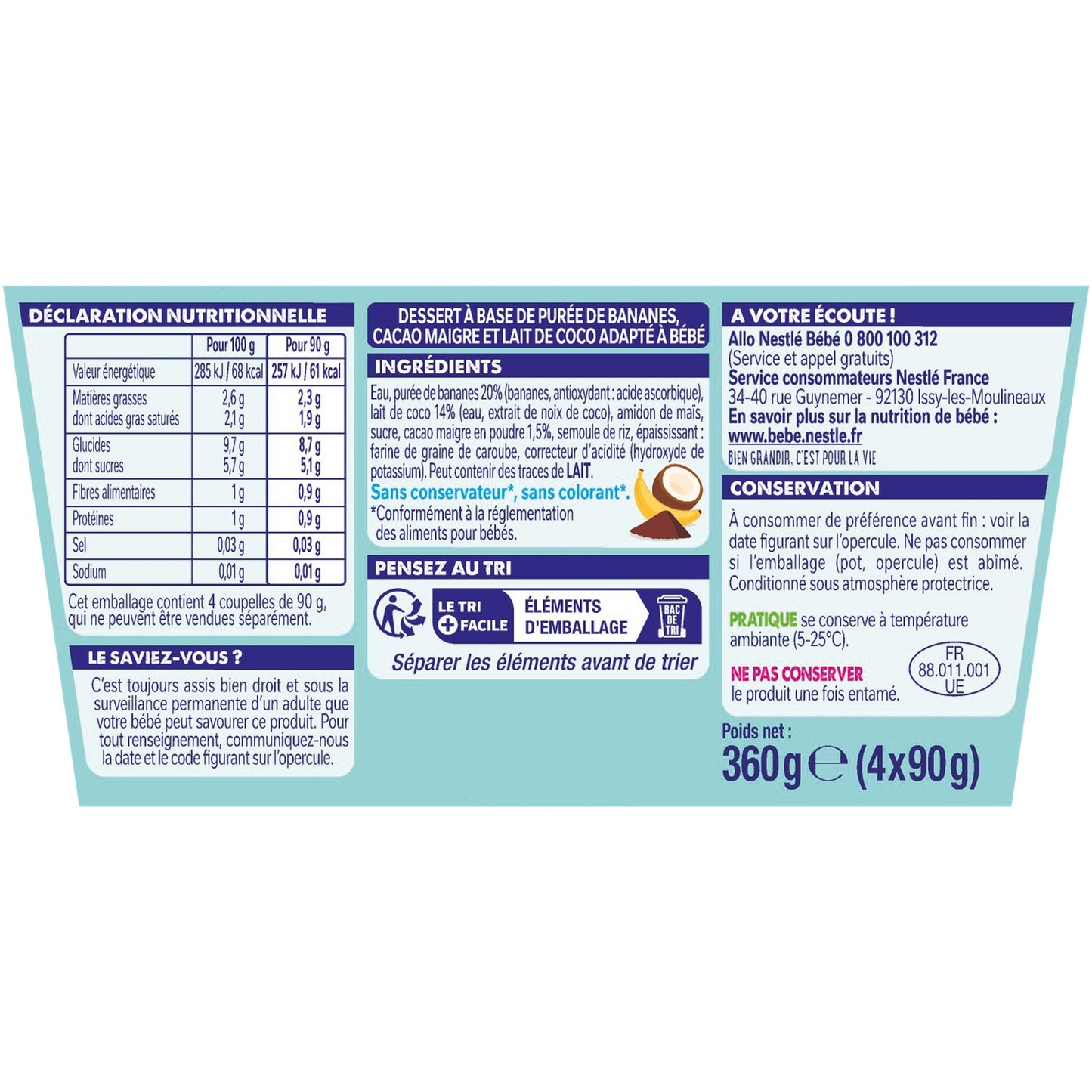 Dessert Bébé Dès 6 Mois, Cacao Bio P'TIT GOURMAND