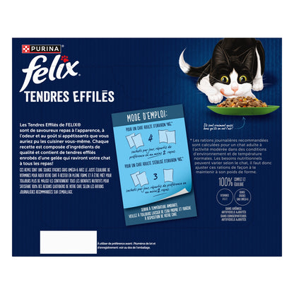 Pâtée pour Chat Adulte Tendres Effilés en Gelée Boeuf Truite Poulet Saumon Légumes FELIX