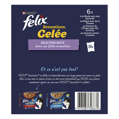 Pâtée pour Chat Adulte en Gelée Dinde Boeuf Poisson Légume Sensations FELIX
