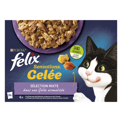 Pâtée pour Chat Adulte en Gelée Dinde Boeuf Poisson Légume Sensations FELIX