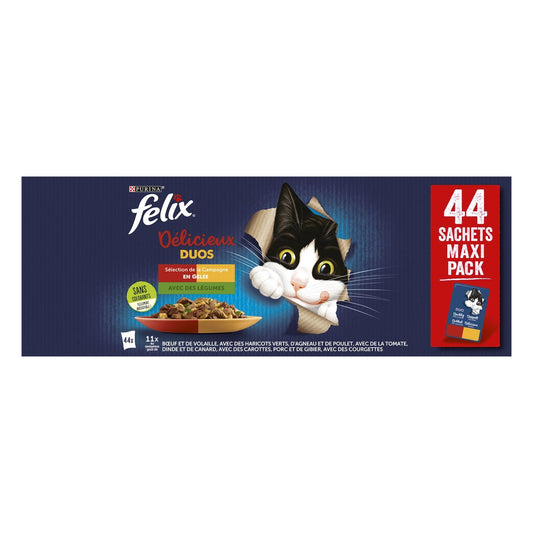 Pâtée pour Chat Adulte Délicieux Duos en Gelée Sélection Campagne Légume FELIX