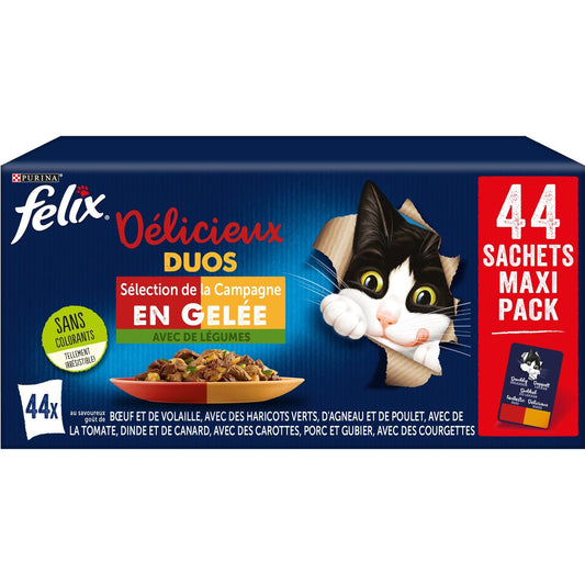 Pâtée pour Chat Adulte Délicieux Duos en Gelée Sélection Campagne Légume FELIX