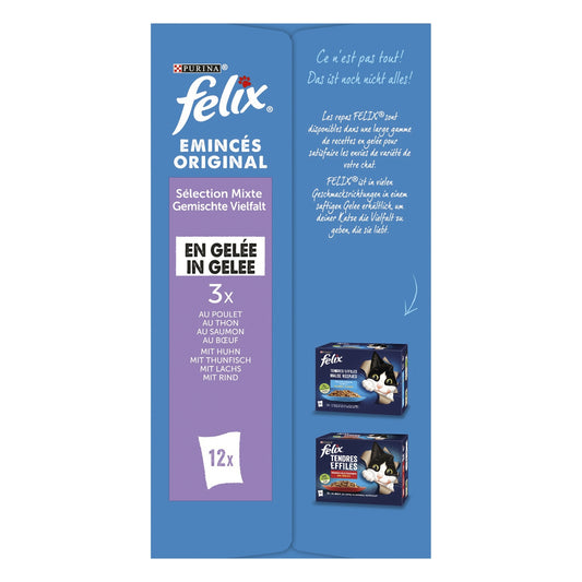 Pâtée pour Chat Adulte Emincés en Gelée Boeuf Poulet Saumon Thon FELIX