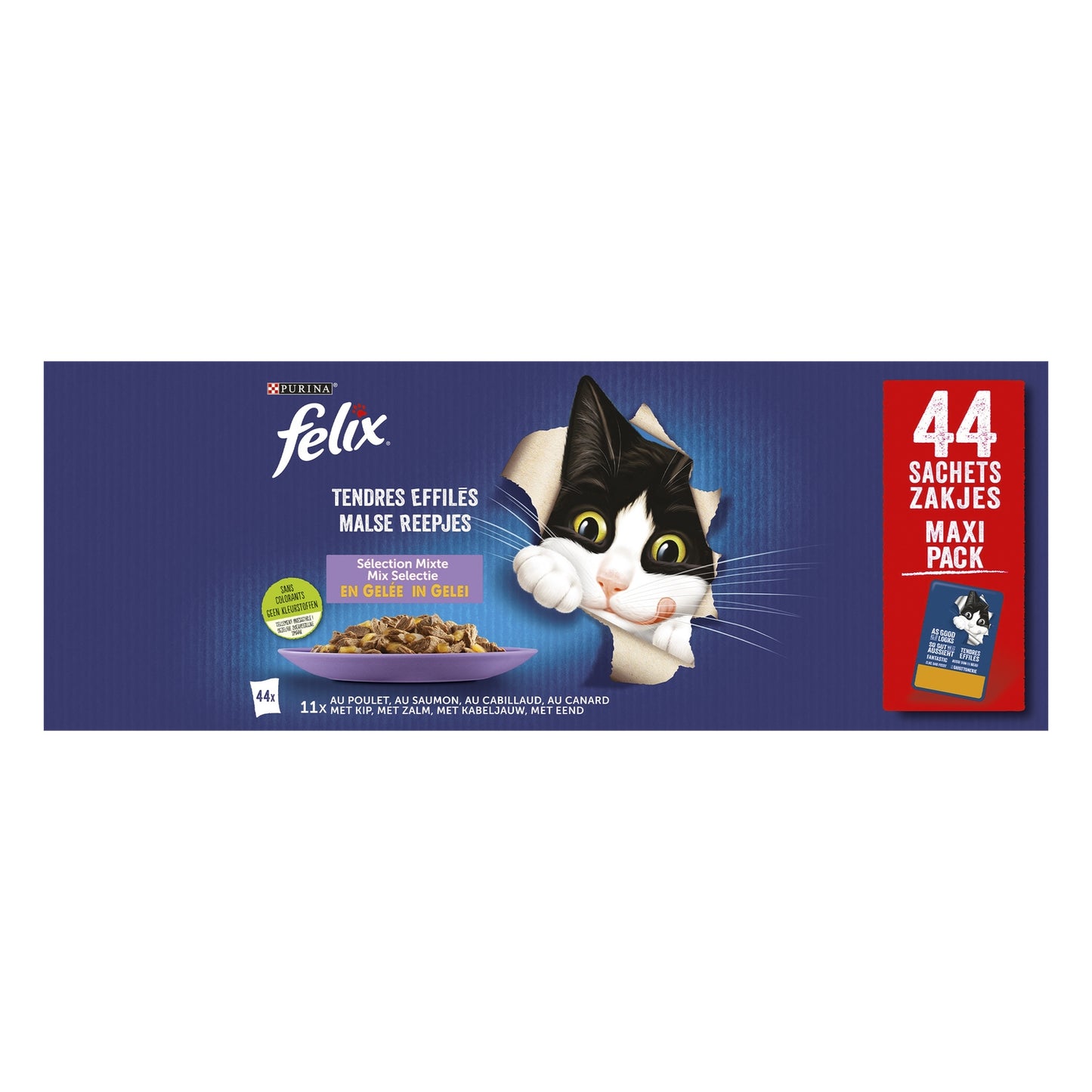 Pâtée pour Chat Adulte Tendres Effilés en Gelée Mixte FELIX
