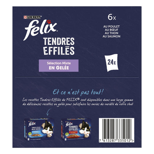 Pâtée pour Chat Adulte Tendres Effilés en Gelée Poulet Boeuf Thon Saumon FELIX