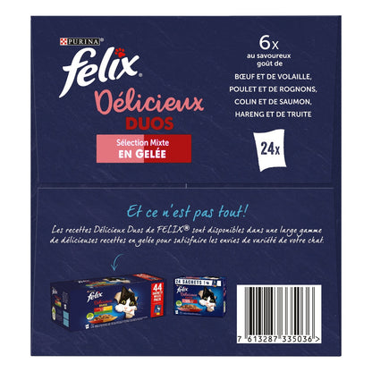 Pâtée pour Chat Adulte en Gelée Viande Poisson Délicieux Duos FELIX