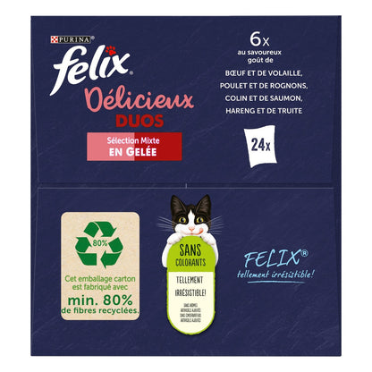 Pâtée pour Chat Adulte en Gelée Viande Poisson Délicieux Duos FELIX