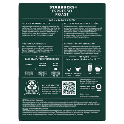 Coffee Capsules Compatible with Nespresso Espresso Roast Intensity 11 By Nespresso STARBUCKS