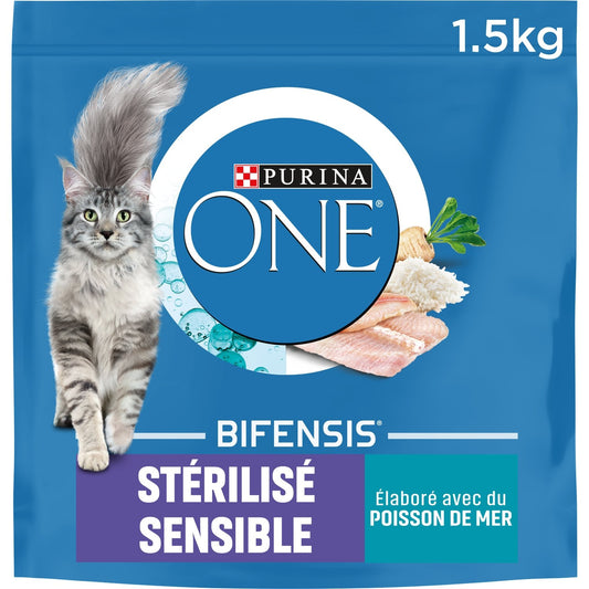 Croquettes pour Chat Adulte Stérilisé Sensible Poisson Mer Bifensis PURINA Le sac d'1,5kg