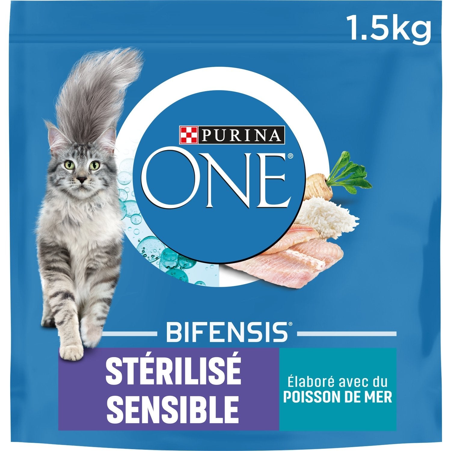 Croquettes pour Chat Adulte Stérilisé Sensible Poisson Mer Bifensis PURINA Le sac d'1,5kg