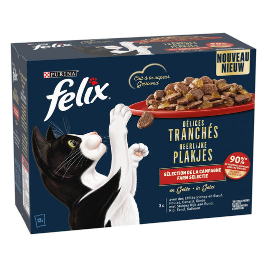 Pâtée pour Chat Adulte Délices Tranchés en Gelée Sélection Campagne FELIX Les 12 sachets de 80g