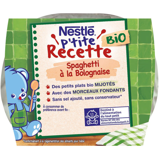Plat Bébé Dés 8 Mois Spaghetti Bolognaise Bio P'tite Recette NESTLE