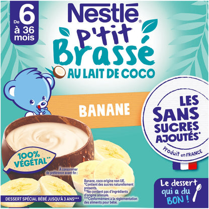 Dessert Bébé Dès 6 Mois, au Lait de Coco Banane P'tit Brassé NESTLE