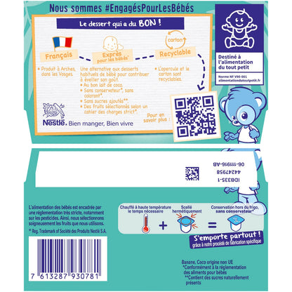 Dessert Bébé Dès 6 Mois, au Lait de Coco Banane P'tit Brassé NESTLE