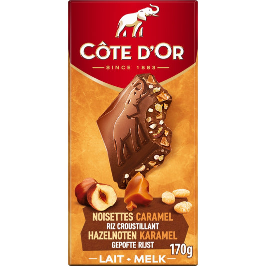 Tablette de Chocolat Lait Noisettes Caramel Riz Croustillant COTE D'OR la tablette de 170 g