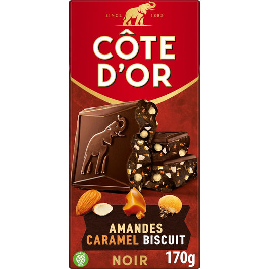 Tablette de Chocolat Noir Amandes Caramel Biscuit COTE D'OR la tablette de 170 g