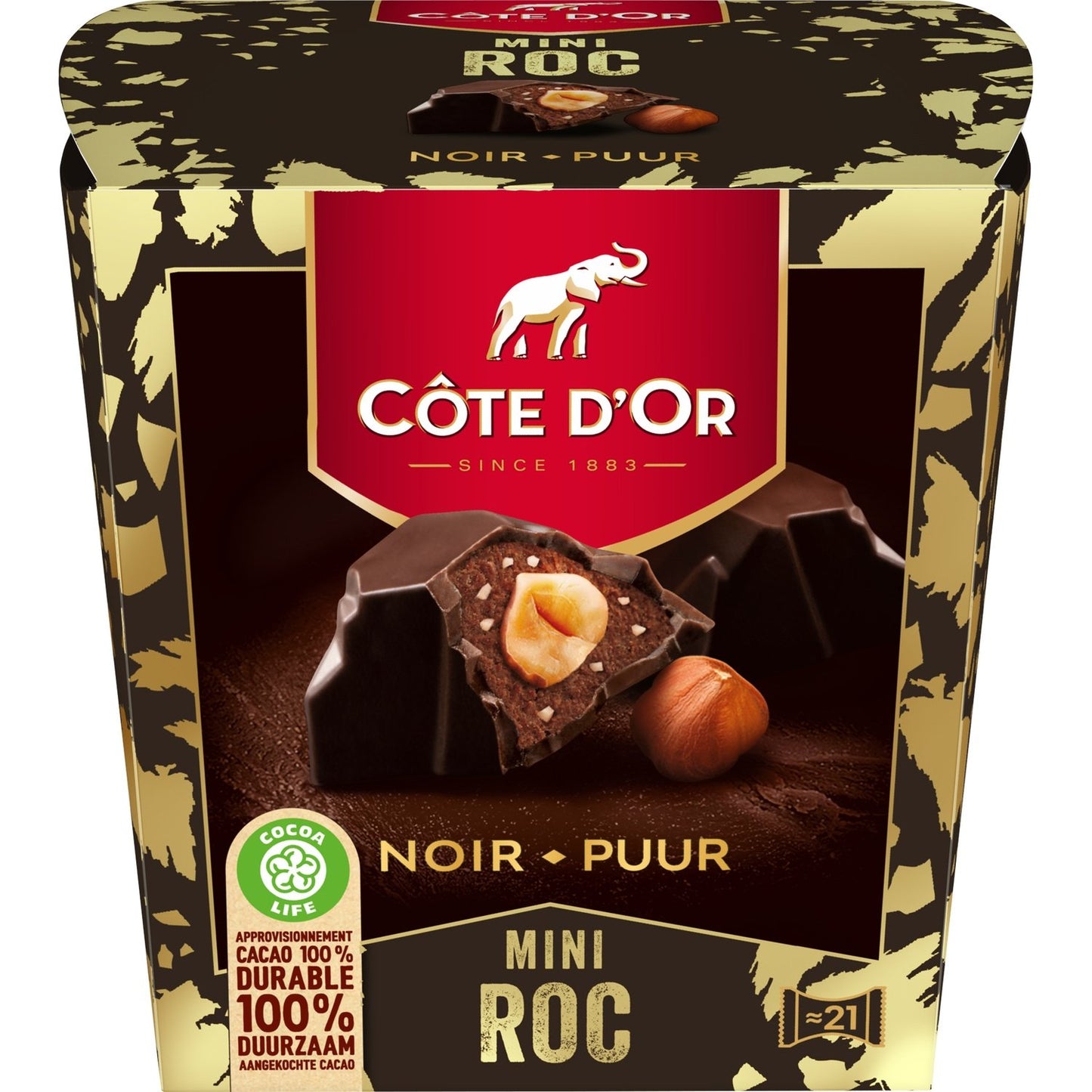 Bouchées de Chocolat Noir avec Noisette Mini Roc COTE D'OR - Gamme de Noël 2025 La boîte de 195 g