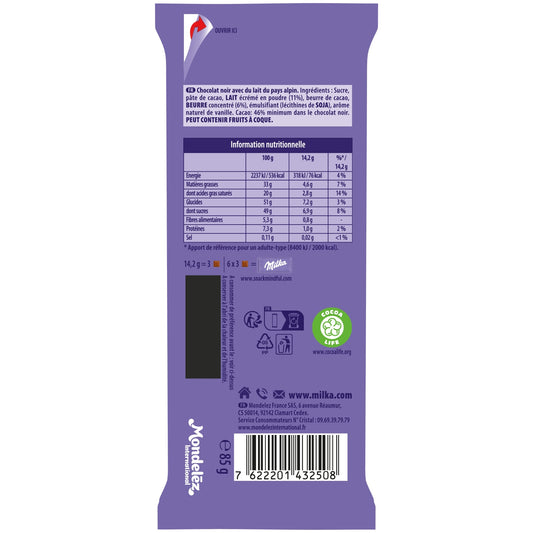 Tablette de Chocolat Tendre Noir MILKA