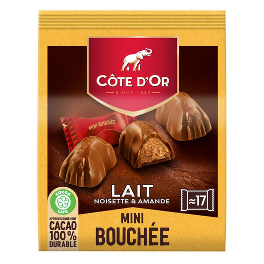 Bouchées Chocolats Lait Noisette et Amande COTE D'OR le sachet de 158 g