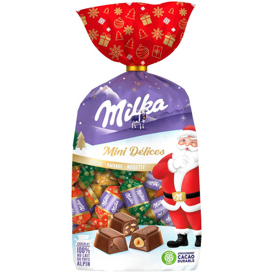Assortiment de Chocolats Amandes, Noisettes Mini Délices MILKA - Gamme de Noël 2025 le sachet de 320g