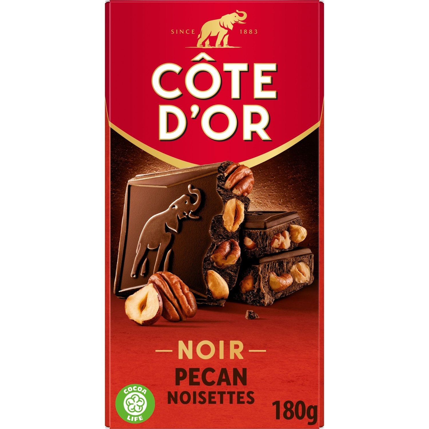 Tablette de Chocolat Noir Noisettes et Noix de Pécan COTE D'OR La tablette de 180 g