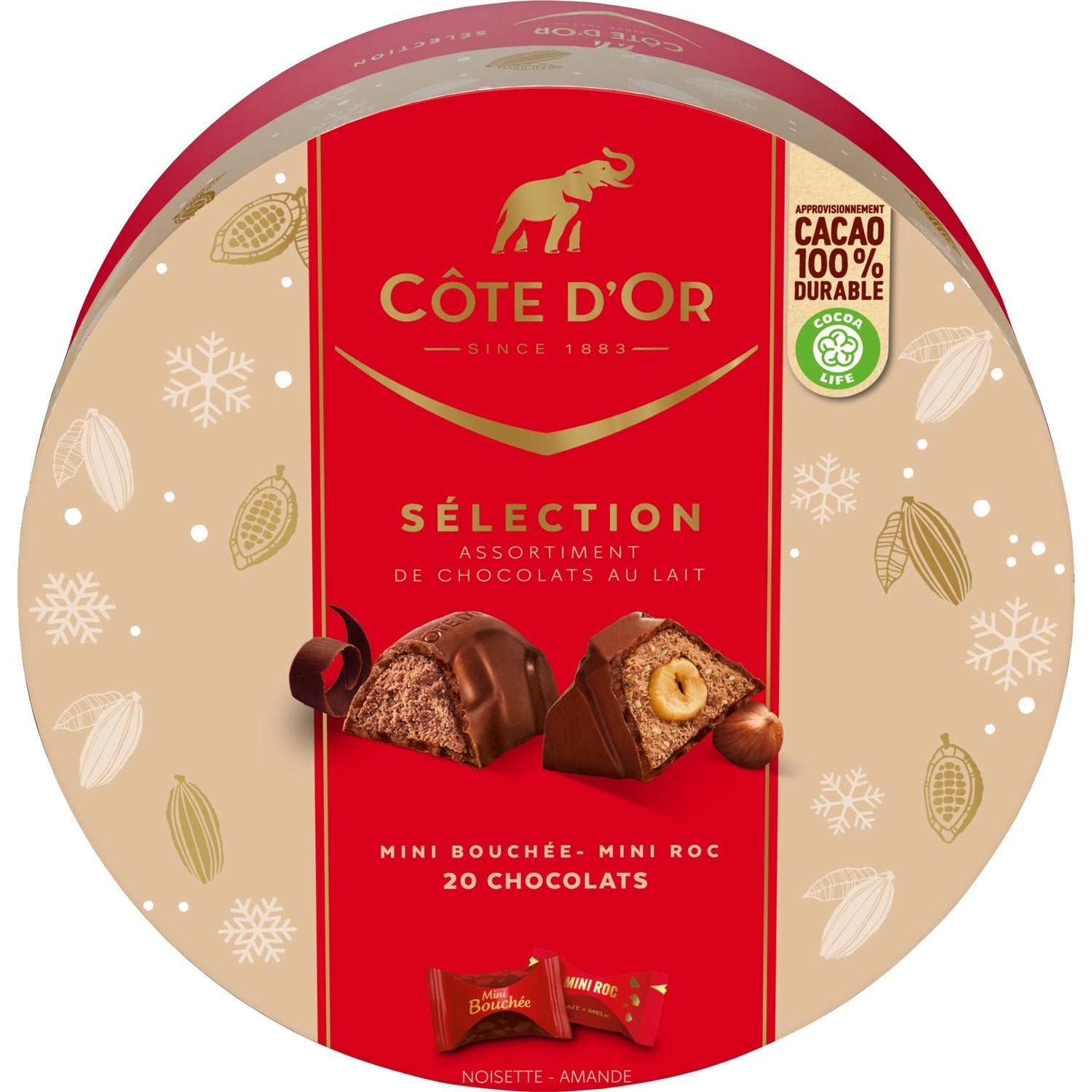 Assortiment de Chocolats Lait avec Noisette et Amande Mini Roc COTE D'OR - Gamme de Noël 2025 la boite de 20 chocolat
