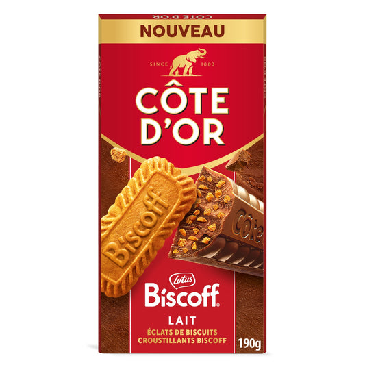Tablette de Chocolat au Lait Eclats de Biscuit Croustillant Biscoff COTE D'OR 