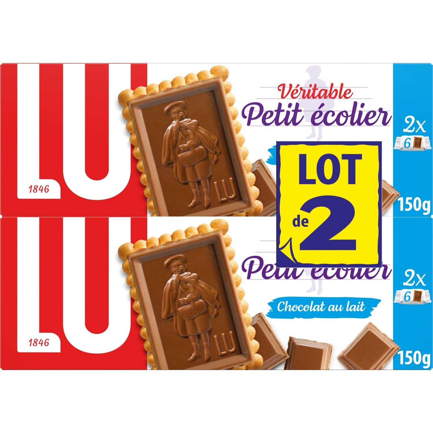 Biscuits Petit Beurre Nappés au Chocolat au Lait Petit Ecolier LU Les 2 boîtes de 150 g