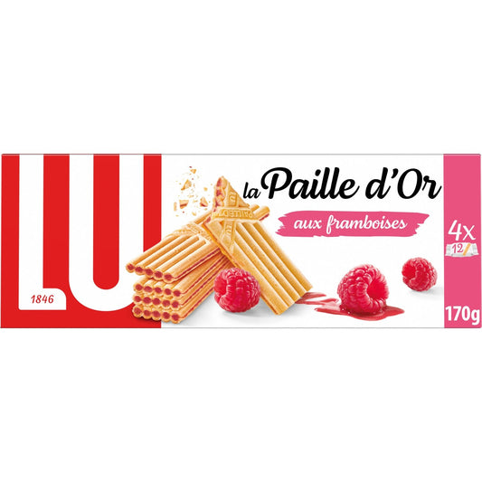 Biscuits Gaufrettes Fourrées aux Framboises la Paille d'Or LU La boîte de 4 sachets - 170 g