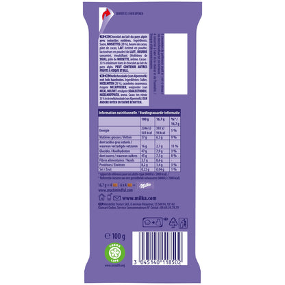 Tablette de Chocolat Lait Noisettes Entières MILKA