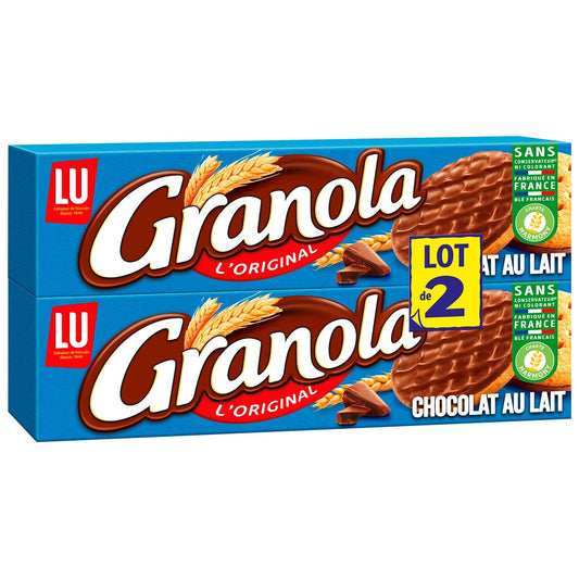 Biscuits Sablés Nappés au Chocolat au Lait Granola LU Les 2 boîtes de 200 g