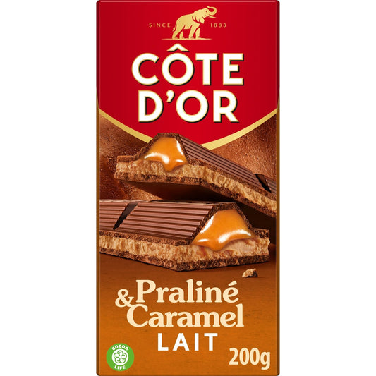 Tablette de Chocolat Lait Praliné Caramel COTE D'OR La tablette de 200 g