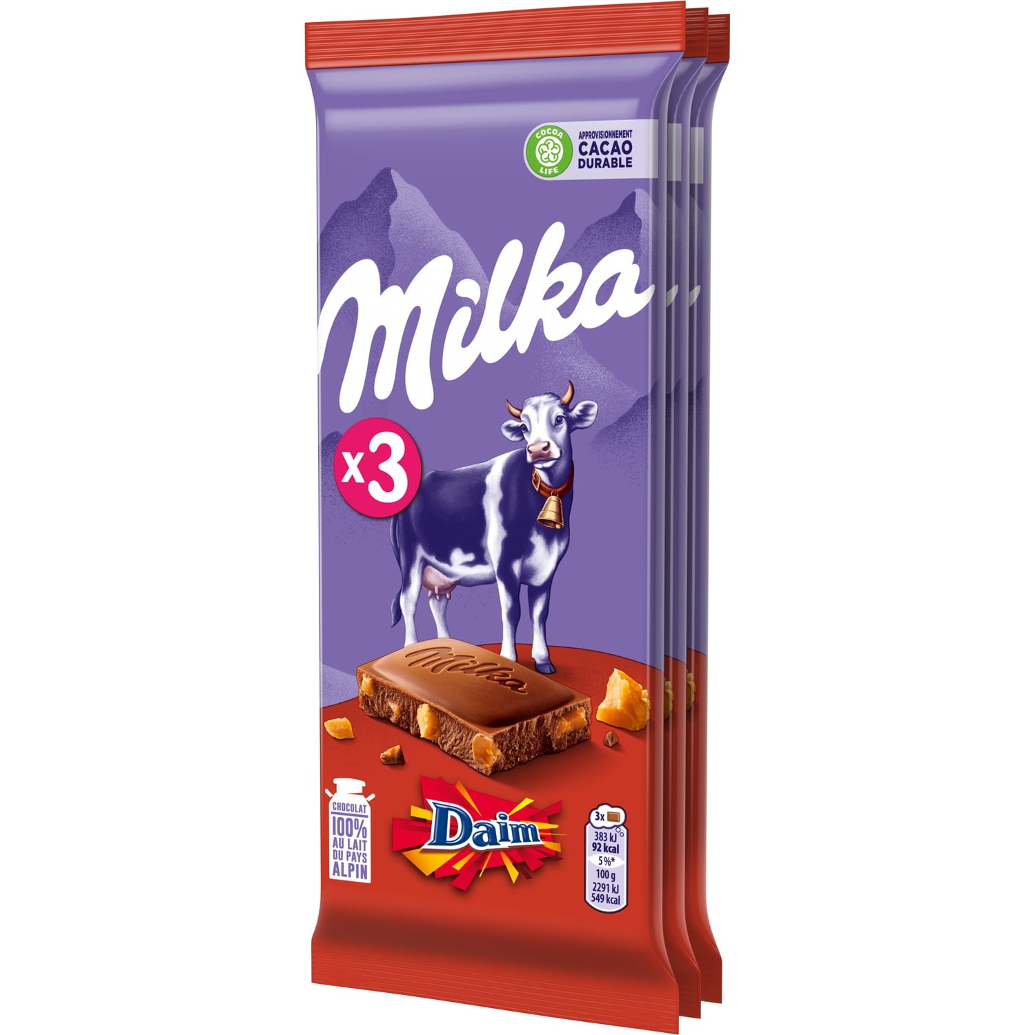 Tablette de chocolat au lait et aux éclats de Daim MILKA 