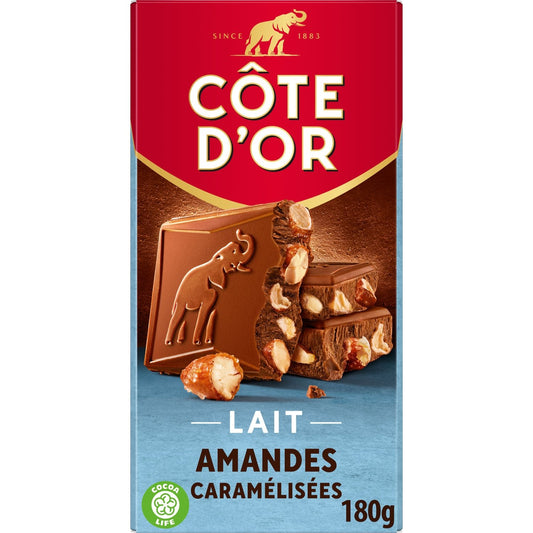 Tablette de Chocolat Lait Amandes Caramélisées Pointe de Sel COTE D'OR La tablette de 180 g