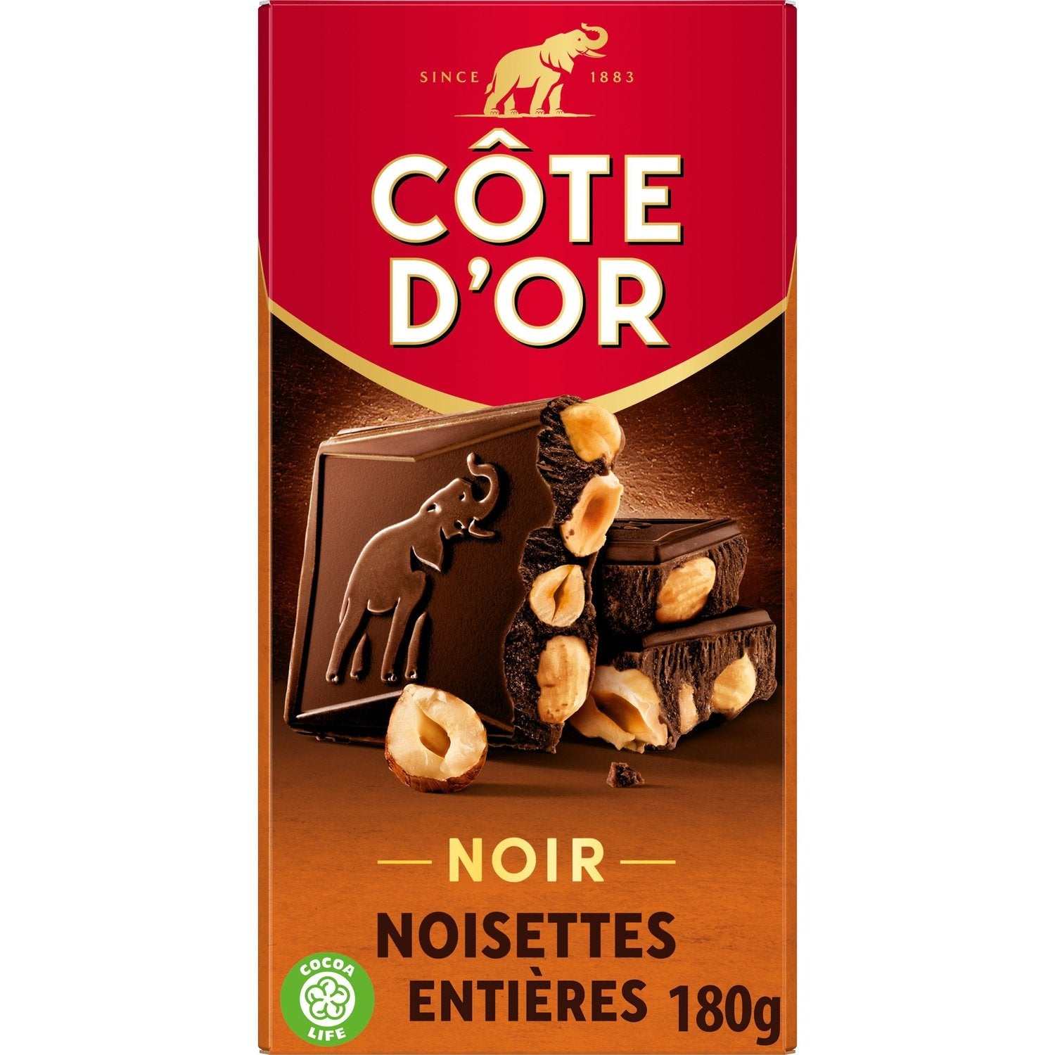 Tablette de Chocolat Noir Noisettes Entières COTE D'OR La tablette de 180 g