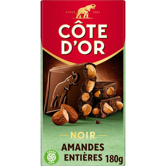 Tablette de Chocolat Noir Amandes Entières COTE D'OR La tablette de 180 g