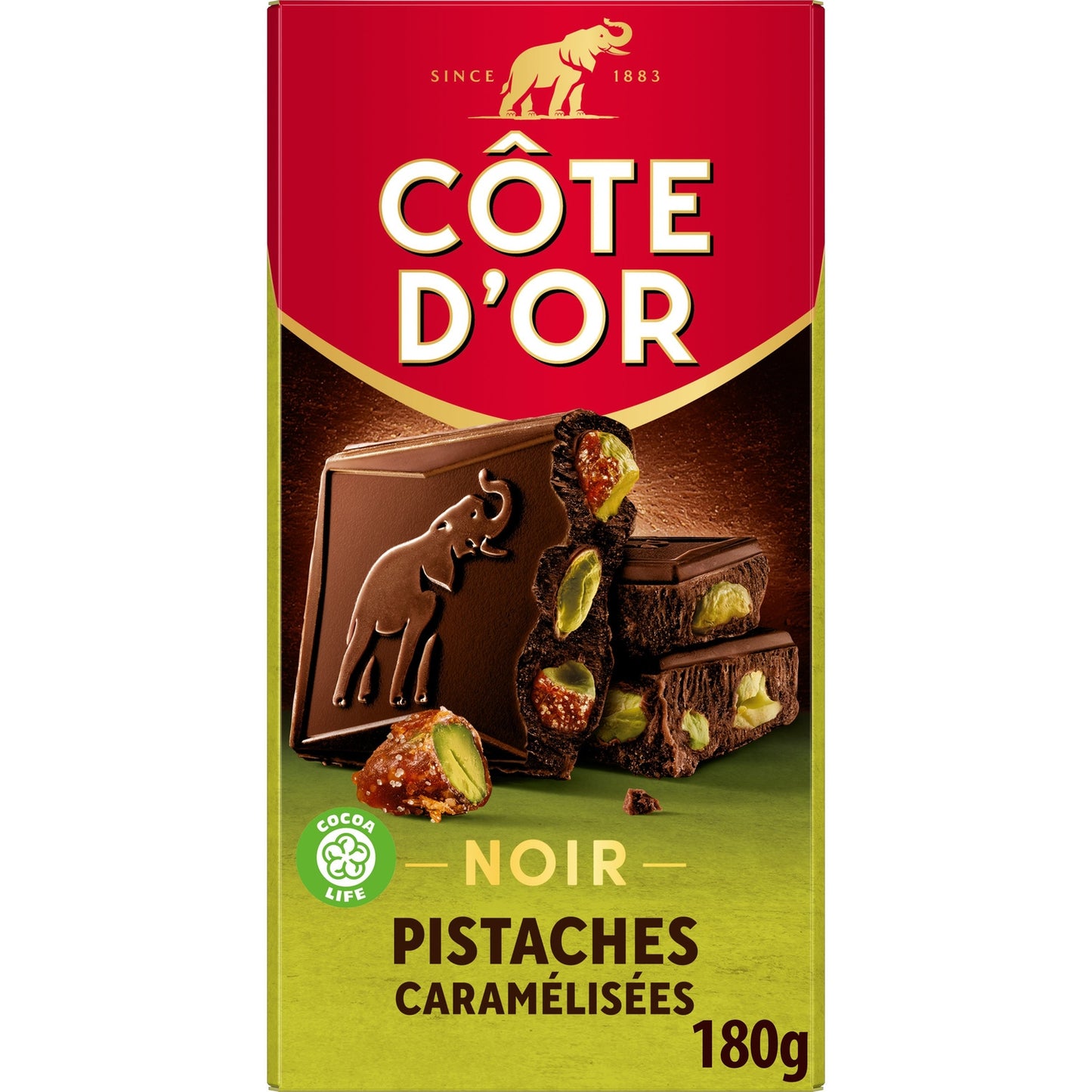 Tablette de Chocolat Noir Pistaches Caramélisées COTE D'OR 