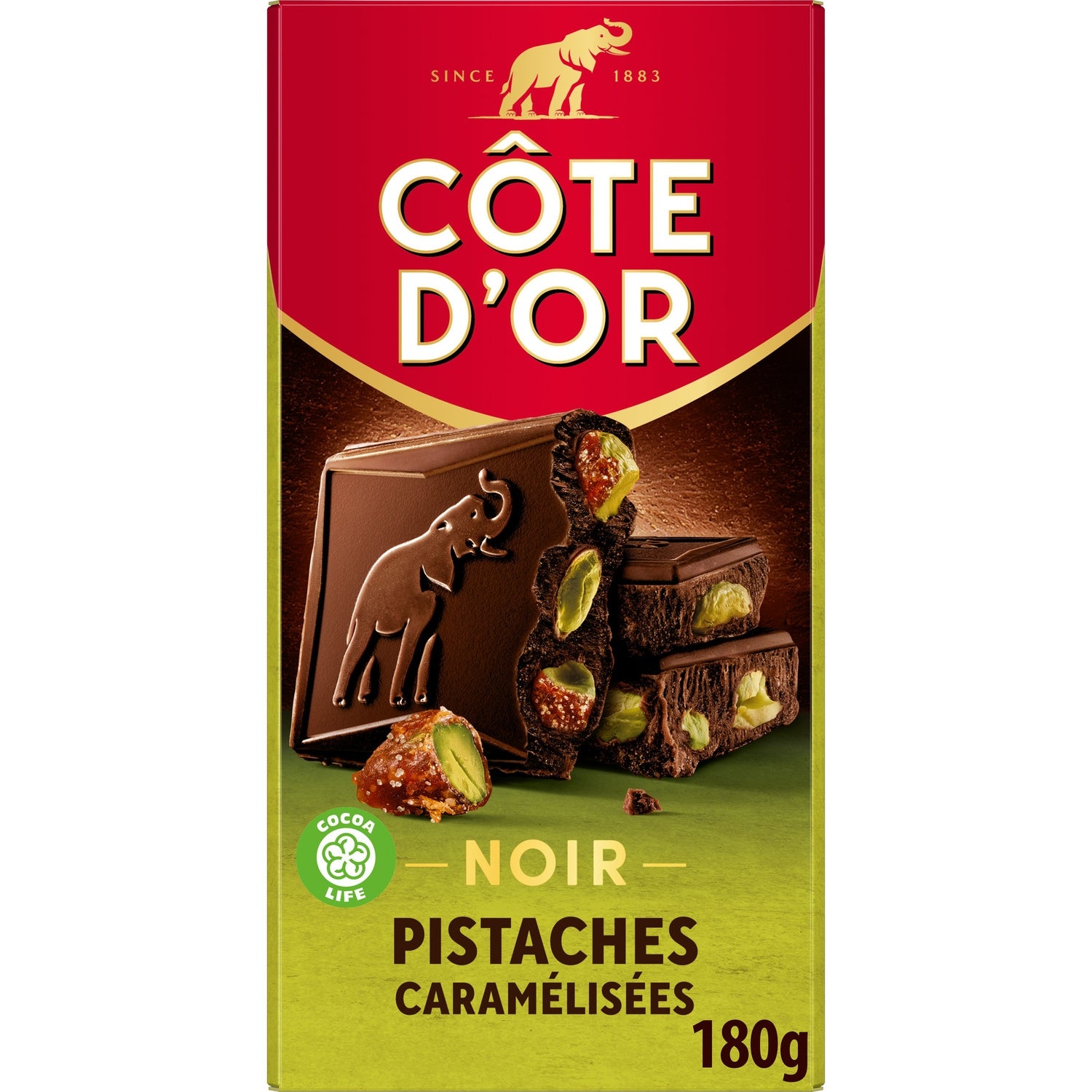 Tablette de Chocolat Noir Pistaches Caramélisées COTE D'OR 