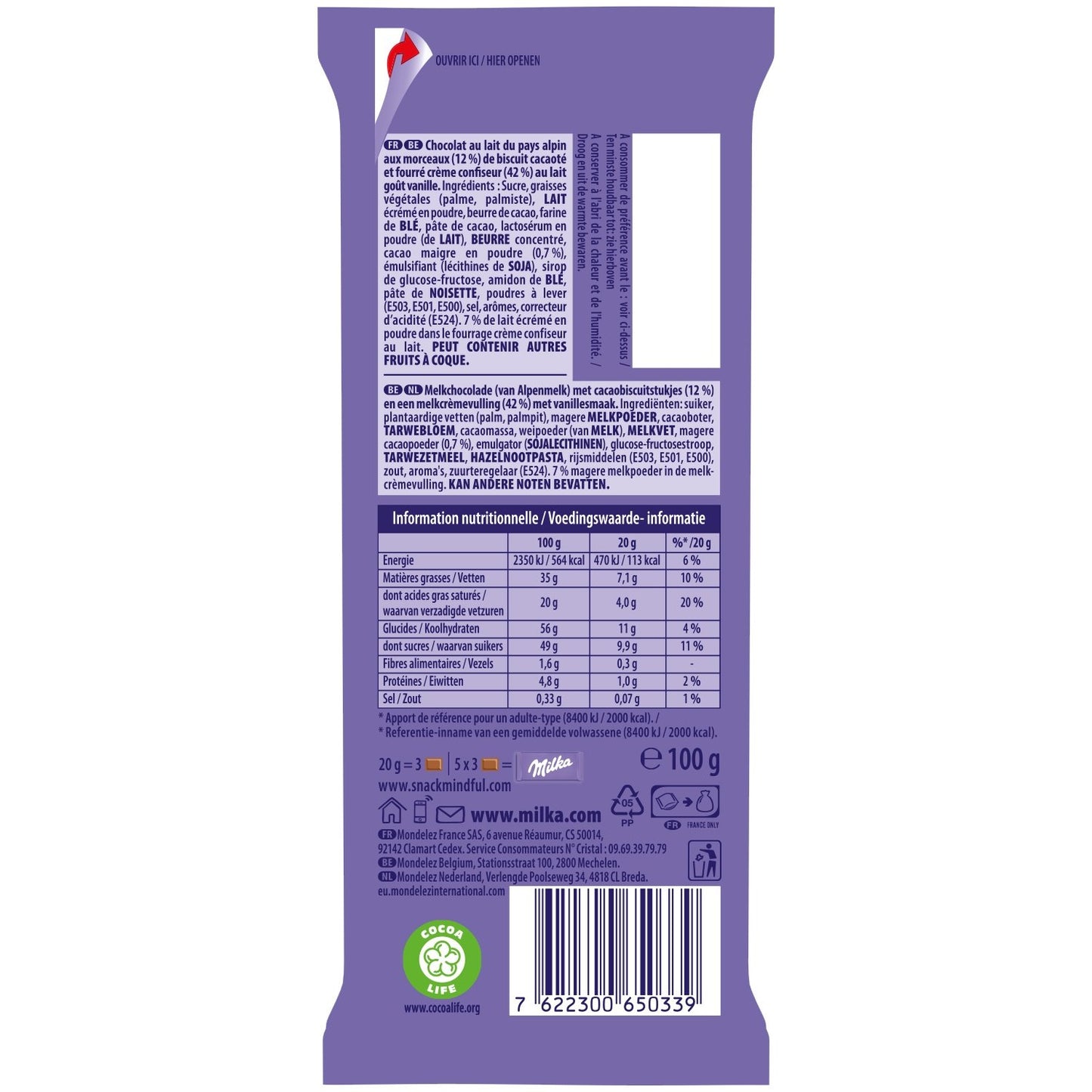 Tablette de Chocolat au Lait aux Éclats d'Oreo MILKA