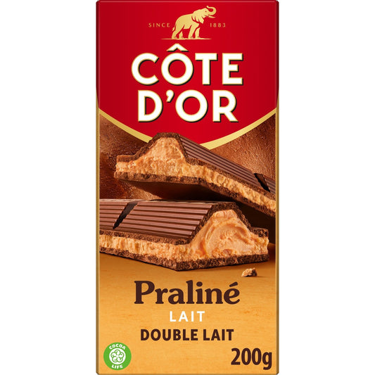Tablette de Chocolat Lait Praliné Double Lait COTE D'OR La tablette de 200 g