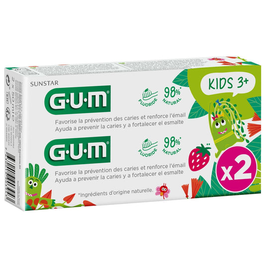 Dentifrice Enfant 3+ Anti-Caries Goût Fraise GUM le lot de 2 tubes de 50mL