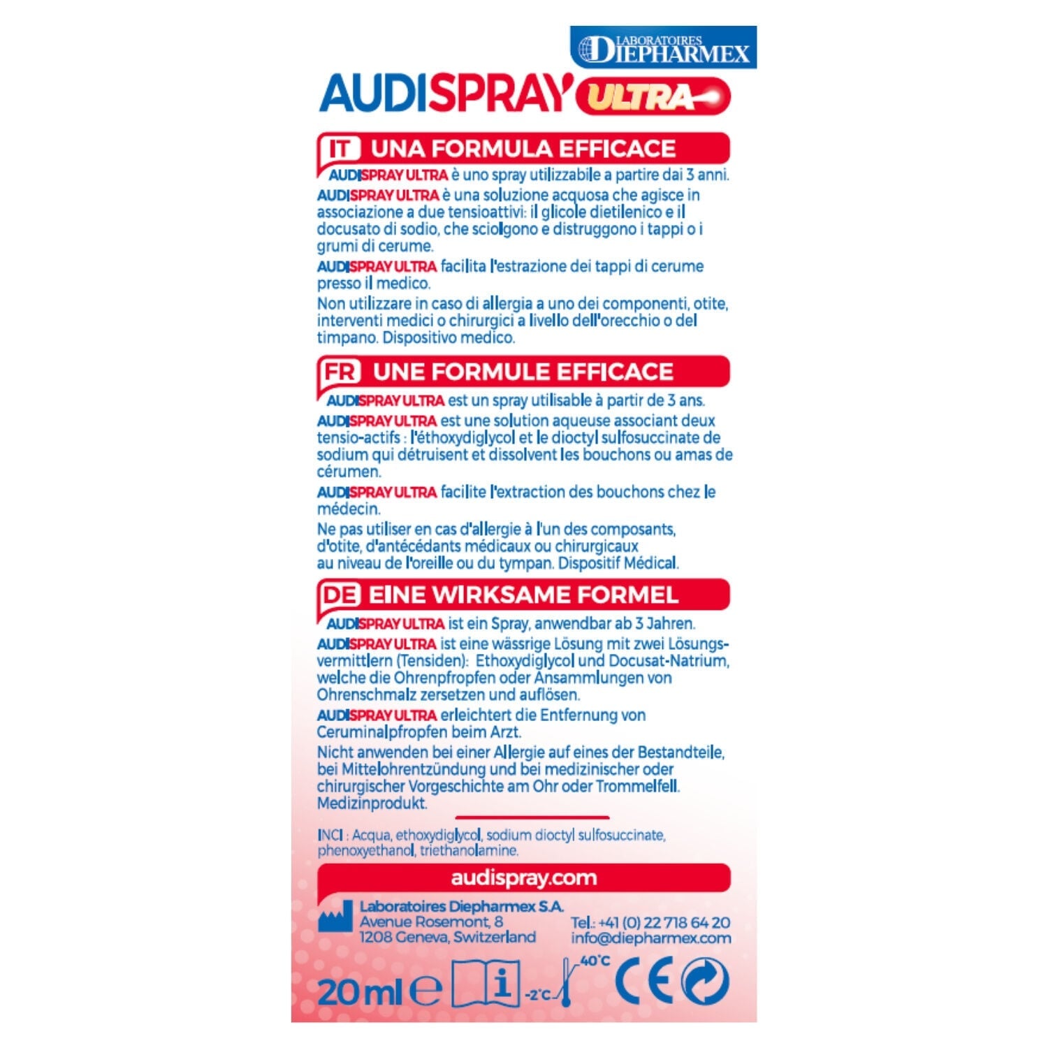 Spray Auriculaire Ultra Dissout et Elimine les Bouchons de Crume AUDISPRAY 