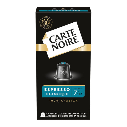 Café Capsules Espresso Classique Intensité 7 Compatible Nespresso CARTE NOIRE la boîte de 10 capsules